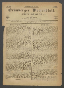 Grünberger Wochenblatt: Zeitung für Stadt und Land, No. 54. (7. Juli 1870)