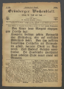Grünberger Wochenblatt: Zeitung für Stadt und Land, No. 63. (7. August 1870)