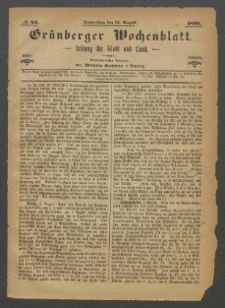 Grünberger Wochenblatt: Zeitung für Stadt und Land, No. 64. (11. August 1870)