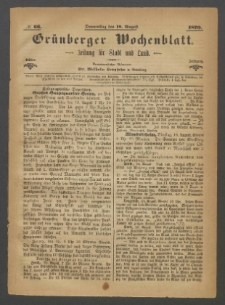 Grünberger Wochenblatt: Zeitung für Stadt und Land, No. 66. (18. August 1870)