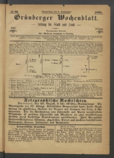 Grünberger Wochenblatt: Zeitung für Stadt und Land, No. 70. (1. September 1870)