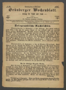 Grünberger Wochenblatt: Zeitung für Stadt und Land, No. 71. (4. September 1870)