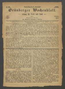 Grünberger Wochenblatt: Zeitung für Stadt und Land, No. 72. (8. September 1870)