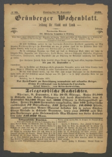 Grünberger Wochenblatt: Zeitung für Stadt und Land, No. 73. (11. September 1870)