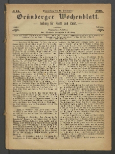 Grünberger Wochenblatt: Zeitung für Stadt und Land, No. 74. (15. September 1870)