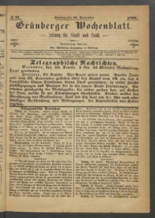 Grünberger Wochenblatt: Zeitung für Stadt und Land, No. 77. (25. September 1870)