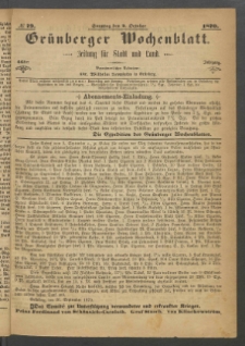 Grünberger Wochenblatt: Zeitung für Stadt und Land, No. 79. (2. October 1870)