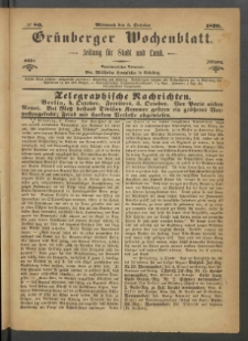 Grünberger Wochenblatt: Zeitung für Stadt und Land, No. 80. (5. October 1870)