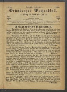 Grünberger Wochenblatt: Zeitung für Stadt und Land, No. 85. (23. October 1870)