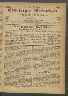 Grünberger Wochenblatt: Zeitung für Stadt und Land, No. 87. (30. October 1870)