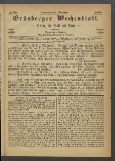 Grünberger Wochenblatt: Zeitung für Stadt und Land, No. 89. (6. November 1870)