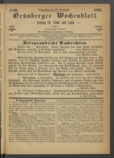 Grünberger Wochenblatt: Zeitung für Stadt und Land, No. 90. (10. November 1870)