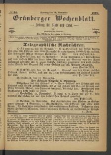 Grünberger Wochenblatt: Zeitung für Stadt und Land, No. 91. (13. November 1870)