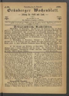 Grünberger Wochenblatt: Zeitung für Stadt und Land, No. 92. (17. November 1870)