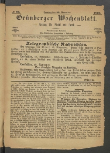 Grünberger Wochenblatt: Zeitung für Stadt und Land, No. 93. (20. November 1870)
