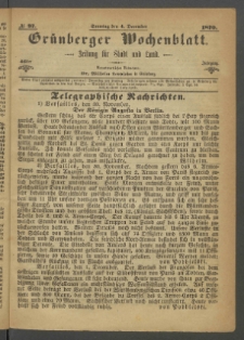 Grünberger Wochenblatt: Zeitung für Stadt und Land, No. 97. (4. December 1870)