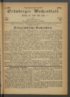 Grünberger Wochenblatt: Zeitung für Stadt und Land, No. 103. (24. December 1870)