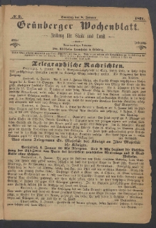 Grünberger Wochenblatt: Zeitung für Stadt und Land, No. 2. (8. Januar 1871)