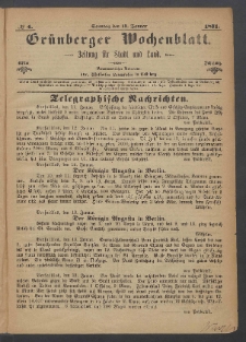 Grünberger Wochenblatt: Zeitung für Stadt und Land, No. 4. (15. Januar 1871)