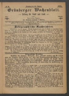 Grünberger Wochenblatt: Zeitung für Stadt und Land, No. 8. (29. Januar 1871)