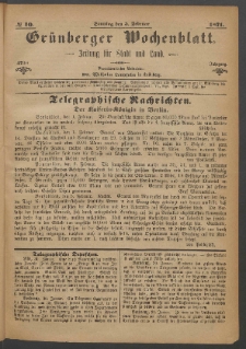 Grünberger Wochenblatt: Zeitung für Stadt und Land, No. 10. (5. Februar 1871)
