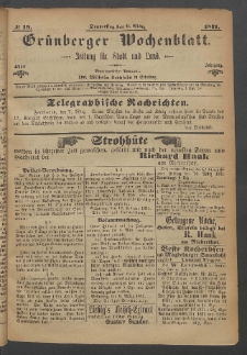 Grünberger Wochenblatt: Zeitung für Stadt und Land, No. 19. (9. März 1871)