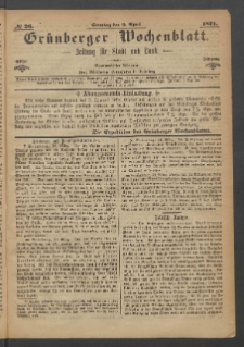 Grünberger Wochenblatt: Zeitung für Stadt und Land, No. 26. (2. April 1871)