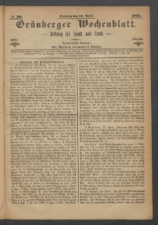 Grünberger Wochenblatt: Zeitung für Stadt und Land, No. 30. (16. April 1871)