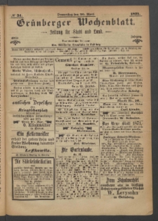 Gr&uuml;nberger Wochenblatt: Zeitung f&uuml;r Stadt und Land, No. 31. (20. April 1871)