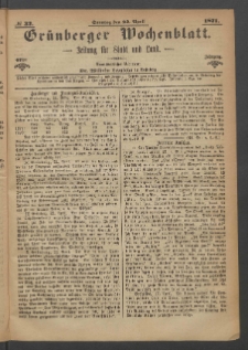 Grünberger Wochenblatt: Zeitung für Stadt und Land, No. 32. (23. April 1871)