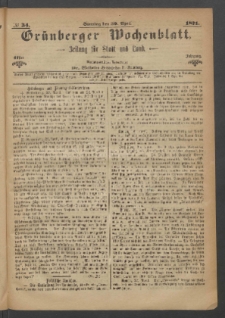 Grünberger Wochenblatt: Zeitung für Stadt und Land, No. 34. (30. April 1871)