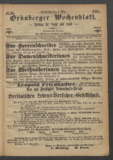 Gr&uuml;nberger Wochenblatt: Zeitung f&uuml;r Stadt und Land, No. 35. (4. Mai 1871)