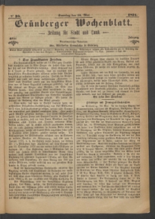 Grünberger Wochenblatt: Zeitung für Stadt und Land, No. 38. (14. Mai 1871)