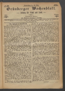 Gr&uuml;nberger Wochenblatt: Zeitung f&uuml;r Stadt und Land, No. 39. (18. Mai 1871)