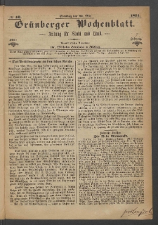 Gr&uuml;nberger Wochenblatt: Zeitung f&uuml;r Stadt und Land, No. 40. (21. Mai 1871)