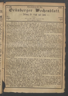 Grünberger Wochenblatt: Zeitung für Stadt und Land, No. 42. (27. Mai 1871)