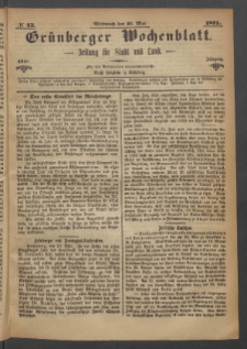 Gr&uuml;nberger Wochenblatt: Zeitung f&uuml;r Stadt und Land, No. 43. (31. Mai 1871)