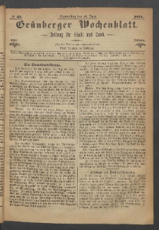 Grünberger Wochenblatt: Zeitung für Stadt und Land, No. 47. (15. Juni 1871)