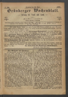 Grünberger Wochenblatt: Zeitung für Stadt und Land, No. 50. (25. Juni 1871)