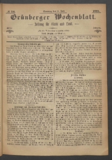Gr&uuml;nberger Wochenblatt: Zeitung f&uuml;r Stadt und Land, No. 54. (9. Juli 1871)