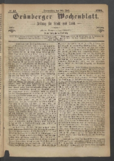 Grünberger Wochenblatt: Zeitung für Stadt und Land, No. 57. (20. Juli 1871)