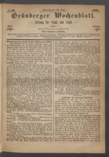 Grünberger Wochenblatt: Zeitung für Stadt und Land, No. 58. (23. Juli 1871)