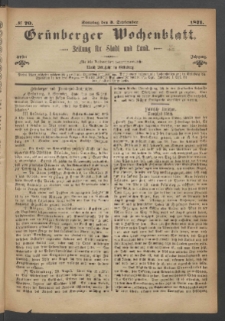 Gr&uuml;nberger Wochenblatt: Zeitung f&uuml;r Stadt und Land, No. 70. (3. September 1871)