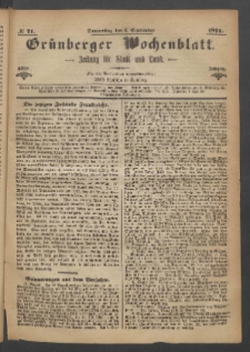 Grünberger Wochenblatt: Zeitung für Stadt und Land, No. 71. (7. September 1871)