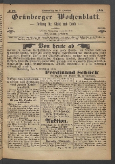 Grünberger Wochenblatt: Zeitung für Stadt und Land, No. 79. (5. October 1871)