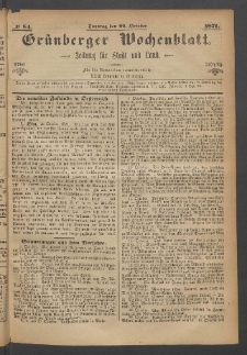 Grünberger Wochenblatt: Zeitung für Stadt und Land, No. 84. (22. October 1871)