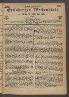 Grünberger Wochenblatt: Zeitung für Stadt und Land, No. 88. (5. November 1871)