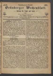 Grünberger Wochenblatt: Zeitung für Stadt und Land, No. 89. (9. November 1871)