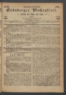 Grünberger Wochenblatt: Zeitung für Stadt und Land, No. 90. (12. November 1871)