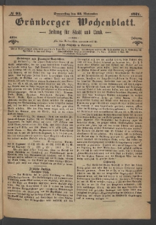 Grünberger Wochenblatt: Zeitung für Stadt und Land, No. 93. (23. November 1871)